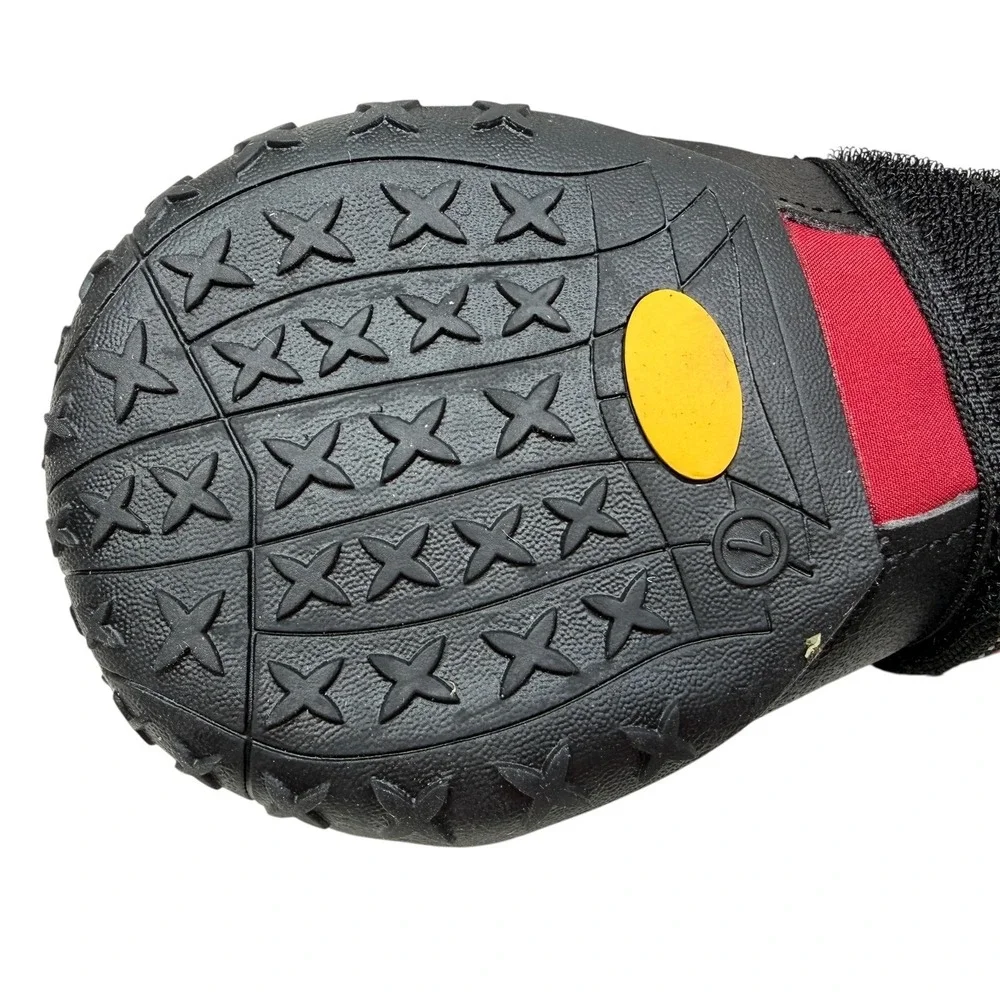 Dog Boots Shoes Paw Protectors Size 7 Red Black Reflective Straps Anti-Slip Sz 7